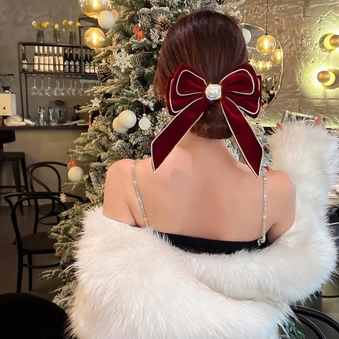 Grande Fermaglio Per Capelli Con Fiocco In Velluto Elegante Doppio Strato Con Künstliche Perle Vintage Clip A Molla Per Matrimonio