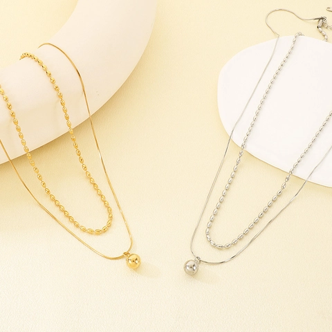 Minimalistischer Edelstahl Zweilagig Halskette Für Damen Hochelegant Perlenkette Mit Kugel Anhänger Cold Style Modeschmuck