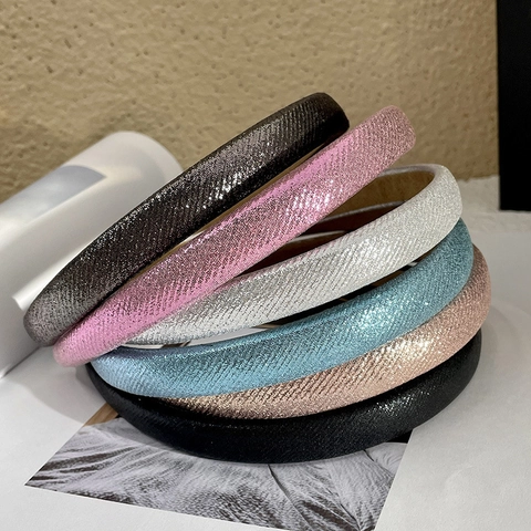 Diadema De Tela Con Purpurina Brillante Estrecha Fina Color Caramelo Estilo Retro Tocado Elegante Para Mujeres Niñas