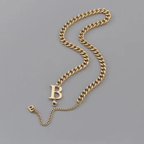 Collana con Pendente Lettera B Hip Hop per Uomo Donna Catena a Maglia Cubana Minimalista in Metallo Galvanizzato Gioielli