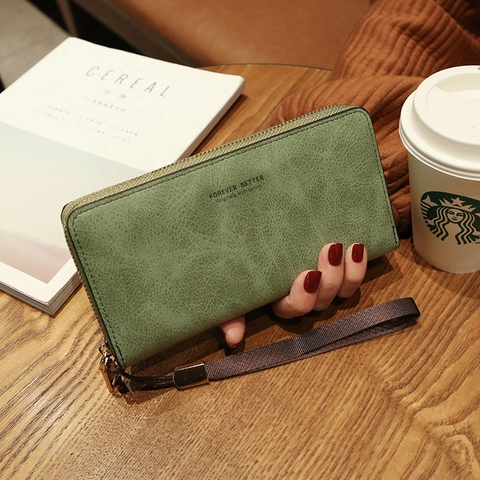 Portefeuille Long en Cuir PU pour Femmes Minimaliste Grande Capacité Porte Cartes Multi Sac de Téléphone Pochette avec Dragonne