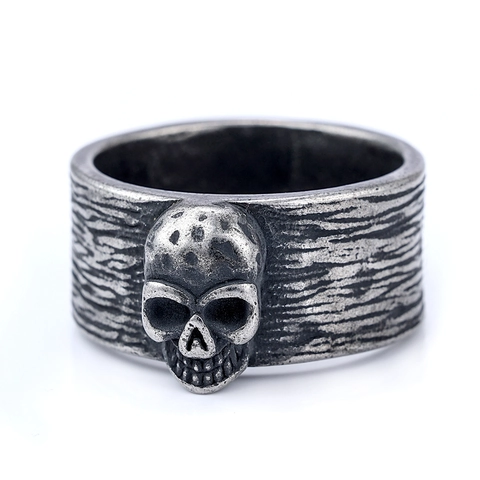 Vintage Skull Ring Stainless Steel Punk Rock Gothic Biker Antique Finish Wide Band Distressed Jewelry For Men