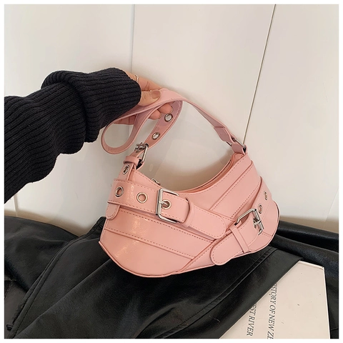 Bolso De Hombro Para Mujer Axila Hobo Cuero PU Decoración Hebilla Ojales Metálicos Correa Ajustable Estilo Y2K Punk Moto Biker