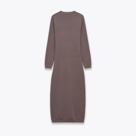 Midi Knitted Dress Elegant Long Sleeve Round Neck Single Breasted Belted Solid Color For Women