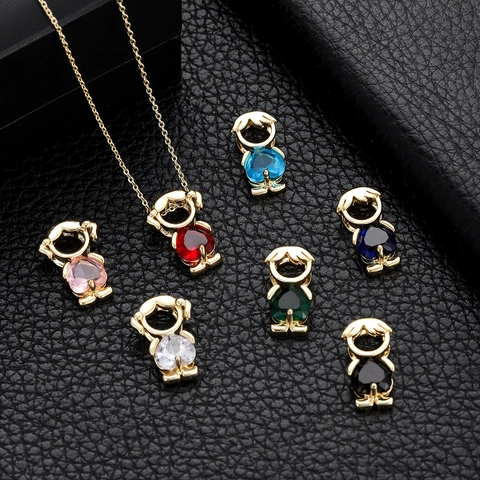 Heart Zircon Boy Girl Shape Pendant Copper Gold Plated DIY Jewelry Making Charms For Necklace Bracelet Children Gift