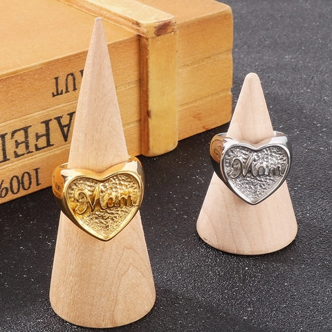 Anello Mom A Forma Di Cuore Acciaio Inossidabile Placcato Oro Largo Gioiello Inciso Regalo Per Donna