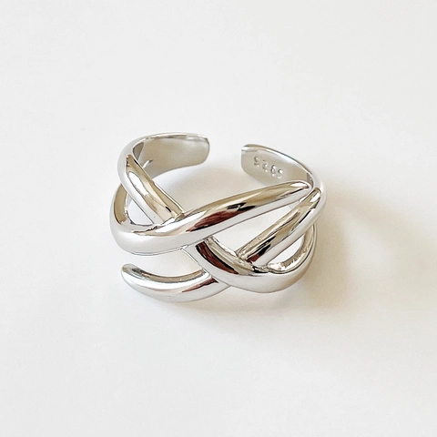 925 Sterling Silber Ring Verstellbar Mehrlagig Kreuzgewebt Gewickelt Minimalistisch Ins Stil Fingerschmuck Für Damen