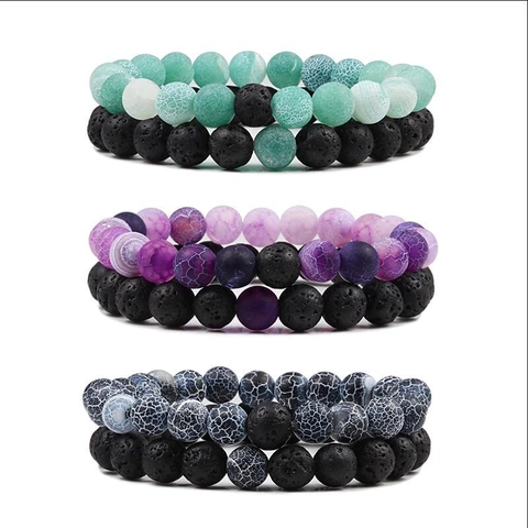 Bracelets En Perles De Pierre De Lave Naturelle Et Agate Vieillie Style Ethnique Élastique Bijoux Yoga Femmes Hommes