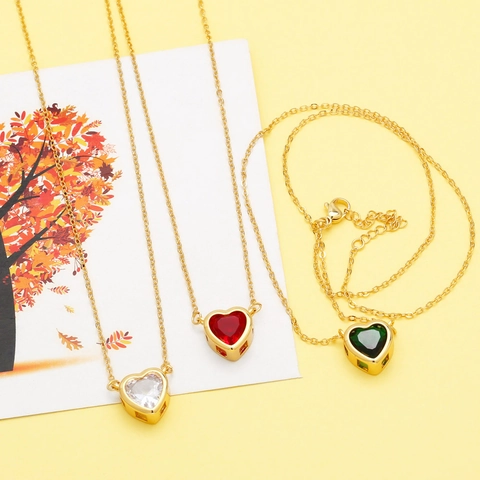 Collar Con Colgante De Corazón Simple Cobre Chapado En Oro Zirconia Elegante Moda Cadena De Clavícula Joyas Para Mujeres
