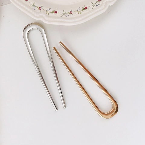 Minimalistische U-Vormige Metalen Haarspeld Legering Haarstok Voor Knot Styling Koreaanse Retro Hoofddeksel Voor Vrouwen