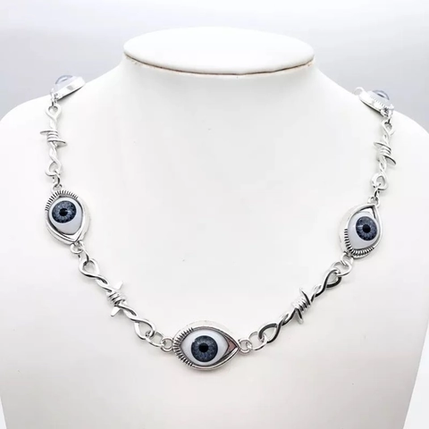 Gotische Teufelsauge Stacheldraht Halskette Silberfarbene Legierung Anhänger Halloween Punk Schmuck Für Damen Herren