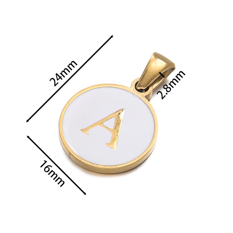 Round Alphabet Letter A-Z Pendants Stainless Steel White Enamel Gold Plated Charms For DIY Jewelry Making Simple Fashion