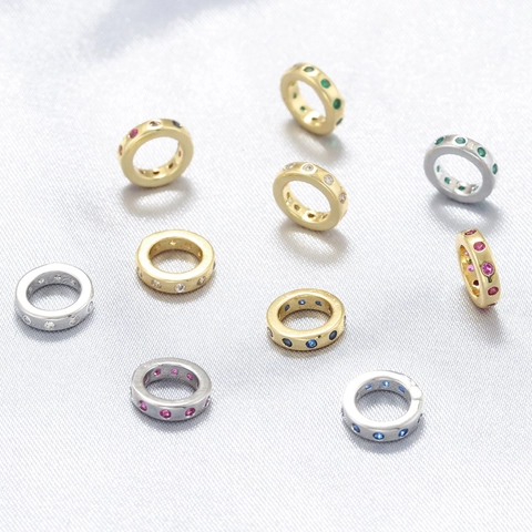 Perle Distanziatrici Tonde In Ottone Con Zirconi Colorati Per Creazione Gioielli Fai Da Te Bracciale Collana Accessori