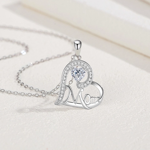 925 Sterlingsilber Mom Herz Anhänger Halskette Zirkonia Eingelegte Liebe Herz Kette Für Damen Muttertag Schmuck Geschenk