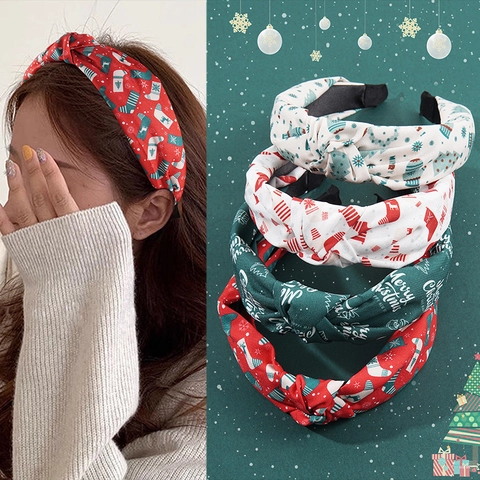 Weihnachts Knot Stirnband Stoff Breit Rand Feiertags Drucke Haarschmuck Für Frauen