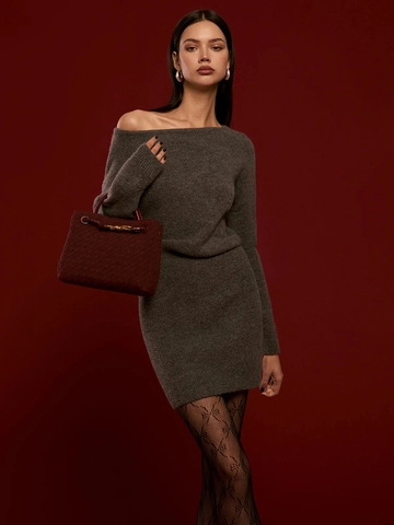 Gebreide Jurk Dames Eén Schouder Lange Mouwen Bodycon Effen Kleur Slim Fit Herfst Winter Elegant Midi