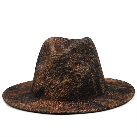 Cappello Fedora Classico A Tesa Larga Con Motivo Lava Texture Animale Feltro Per Uomini Donne Stile Britannico