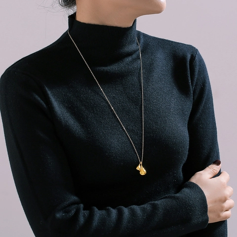 Collier Minimaliste en Acier Inoxydable Avec Pendentif Double Goutte d'Eau pour Femme Plaqué Or Argent Chaîne de Pull Longue Bijoux