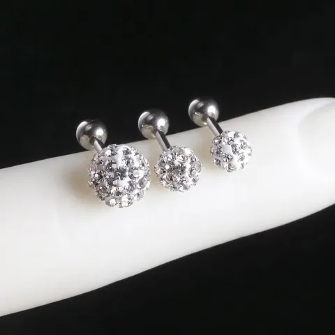 Stainless Steel Rhinestone Ball Piercing Studs Barbell Ear Cartilage Lip Ring Jewelry For Women Girls Simple Shiny