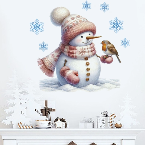 Christmas Snowman Wall Stickers PVC Self Adhesive Waterproof Window Door Decals Cartoon Winter Snowflakes Home Decor