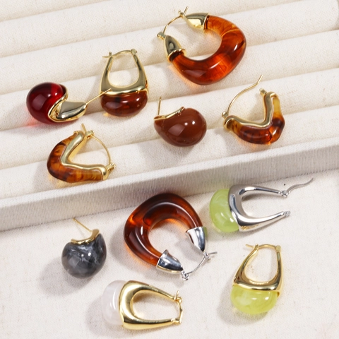 Orecchini A Cerchio Geometrici A Forma Di U Goccia D'Acqua Resina Acrilica Metallo Placcato Oro Retro Per Donne