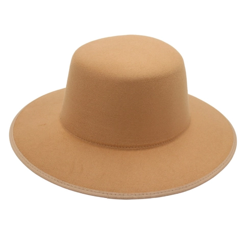 Women Boater Hat French Retro Flat Top Wide Brim Cotton Polyester Blend Felt Elegant British Style Autumn Winter