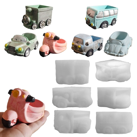 Silicone Mold Vintage Car Truck Motorcycle Train Shape DIY Resin Gypsum Flower Pot Candle Holder Craft Desktop Decor