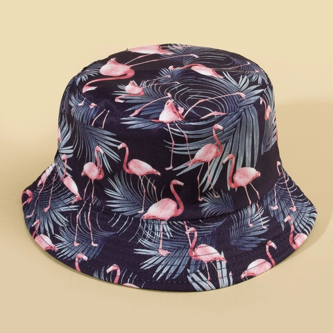 Wende-Anglerhut Tropischer Flamingo Palmenblatt-Druck Baumwoll-Canvas Sonnenschutz Sommer Outdoor Strand Sonnenhut Für Damen