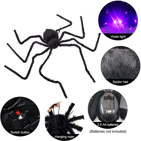 Decorazione Ragnatela Luminosa Ragno Peluche Gigante Halloween Luce LED Viola Cortile Esterno Casa Stregata Impermeabile