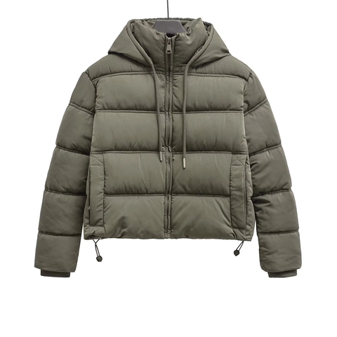 Veste Rembourrée Courte À Capuche Femme Manteau Matelassé En Coton Décontracté Avec Fermeture Éclair Et Cordon Serrage
