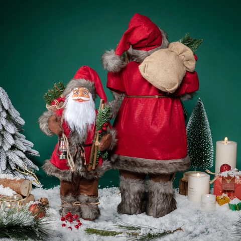 Classic Standing Santa Claus Figurine Christmas Ornament For Home Office Festive Decoration Plush Father Christmas Doll