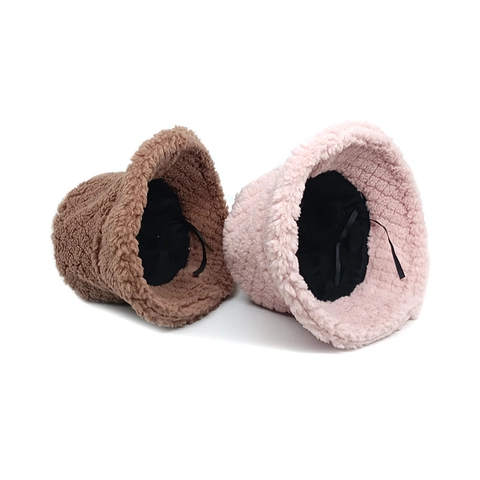 Women Winter Bucket Hat Teddy Fleece Thick Warm Quilted Diamond Pattern Lambswool Texture Solid Color Outdoor