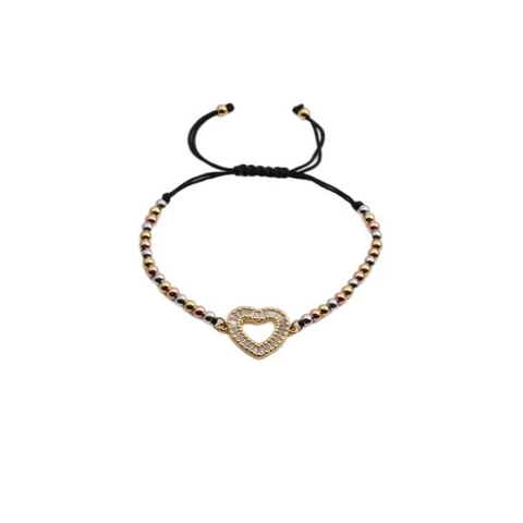 Pulsera Dije Corazón Cobre Circón Ajustable Cuerda Trenzada Cadena Cuentas Joyería Romántica Regalo