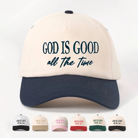 Casquette De Baseball Brodée God Is Good All The Time Lettres Couleur Contrastée Visière Courbée Chapeau De Soleil