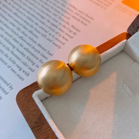 Minimalist Round Ball Sphere Stud Earrings For Women With Silver Earring Post Matte Brushed Copper Real Gold Plated