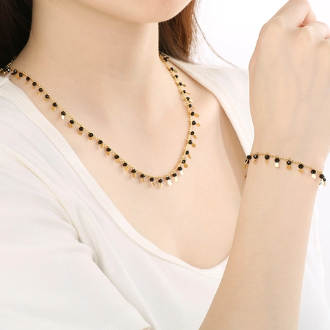 Gioielli Di Moda Da Donna Collana E Bracciale In Rame Tonalità Oro Pendenti A Goccia D'acqua Perline Colorate Accessori
