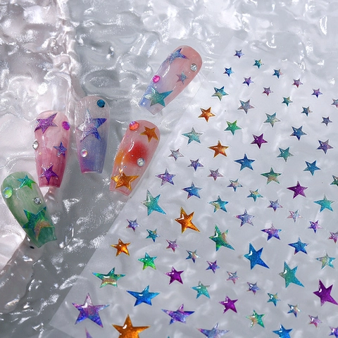Autocollants À Ongles Étoiles Laser Holographiques Auto Adhésifs Étoiles À Quatre Et Cinq Pointes Décoration DIY