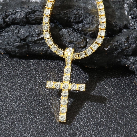 Iced Out Cross Pendant Necklace Alloy Rhinestone Hip Hop Tennis Chain Luxury Jewelry For Men Women