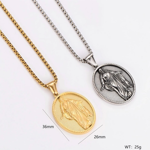 Vintage Oval Religiöse Porträt Anhänger Halskette 304 Edelstahl Box Kette Heilige Ikonen Relief Schmuck Für Herren Damen