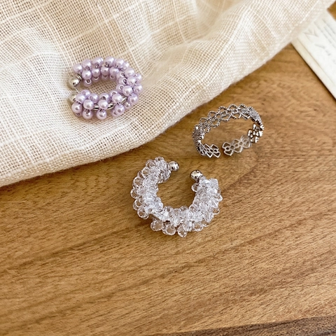 Polsino Orecchio Con Künstliche Perle E Anello Fiore Traforato Gioielli In Lega Per Donna Stile Francese Elegante Lusso Accessorio