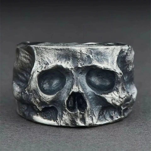Vintage Totenkopf Ring 316L Edelstahl Distressed Textur Gothic Punk Rock Biker Schmuck Für Herren Unisex