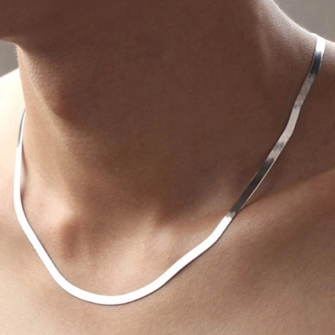 Flat Herringbone Chain Necklace Stainless Steel Minimalist Snake Bone Link Polished Unisex Elegant Choker Jewelry