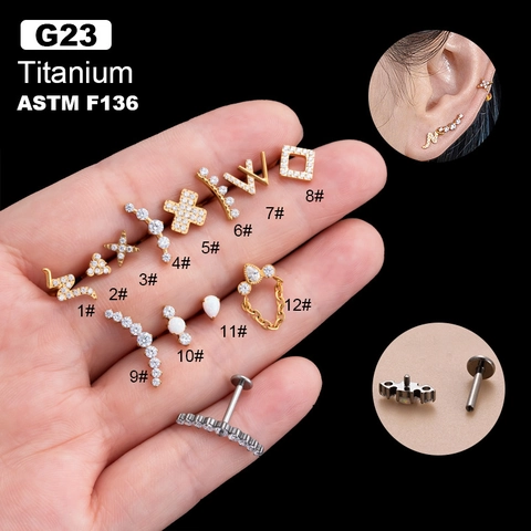 Σκουλαρίκια Χόνδρου Τιτάνιο G23 Labret Με Εσωτερικό Σπείρωμα Με Ζιργκόν Όπαλ Αστέρι Σταυρός Γεωμετρικό Για Γυναίκες