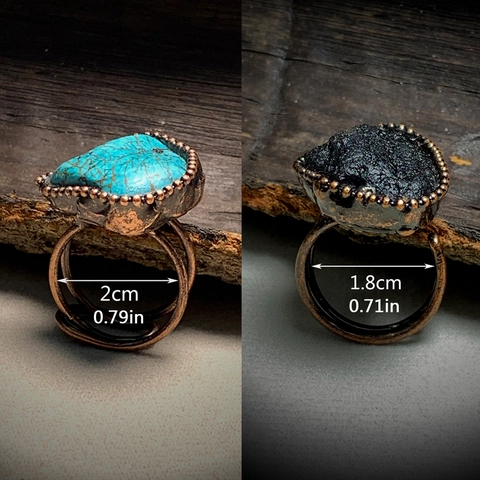 Anello Regolabile Aperto in Meteorite Turchese Irregolare Vintage Fatto a Mano Bronzo Rame Decorazione Perline Gioielli Unisex