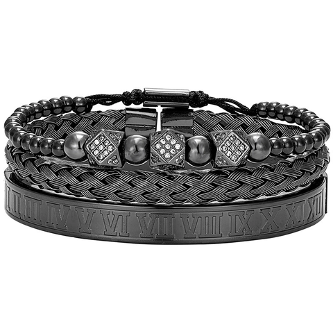 Uomo Unisex Bracciale Bangle Acciaio Inossidabile Lega Zircone Corona Teschio Numeri Romani Intrecciato Perline Punk Retrò Hip Hop Gioielli