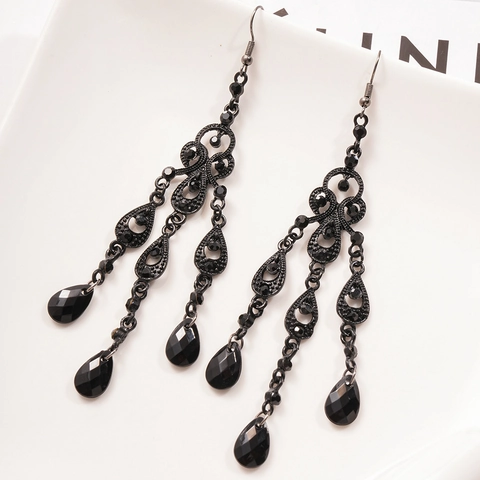 Orecchini Pendenti Gotici Nappa Goccia D'acqua Vintage Cavo Vetro Strass Gioielli Con Perno In Argento Sterling 925