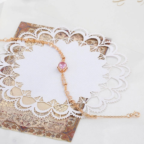 Bracciale a Doppio Strato in Argento Sterling S925 Placcato Oro 14K per Donna Con Corindone Sintetico Ovale Rosa Gioielli Eleganti