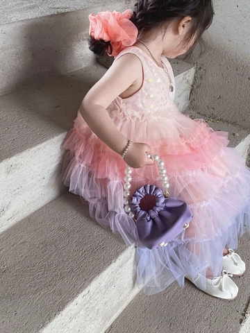 Mini Borsa A Tracolla Per Ragazze Principessa Borsa A Mano Nuvola Arricciata Con Manico In Perla Artificial E Catena In Metallo Pelle PU Moda Bambini
