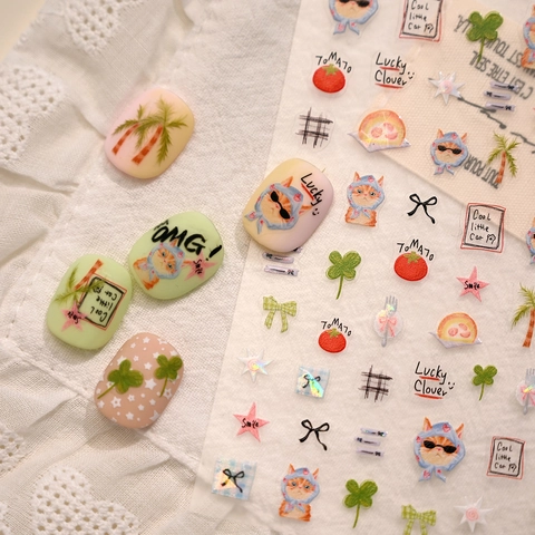 Adesivi Per Unghie Gatto Del Fumetto Quadrifoglio Pomodoro Autoadesivi Decorazioni Manicure DIY Per Bambini Donne