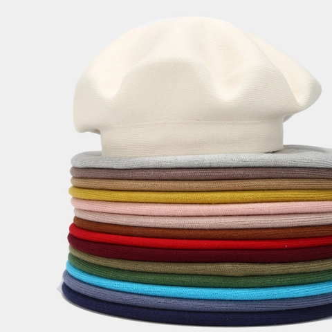 Boina Tejida Para Mujer Color Sólido Invierno Cálido Doble Capa Gruesa Estilo Francés Vintage Gorro De Pintor